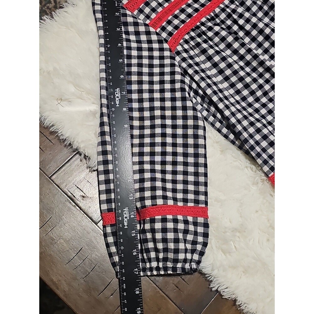 Crown & Ivy Frida's Garden Navy Red/White S Gingham Peasant Top Checks  Tassels - Picture 16 of 16